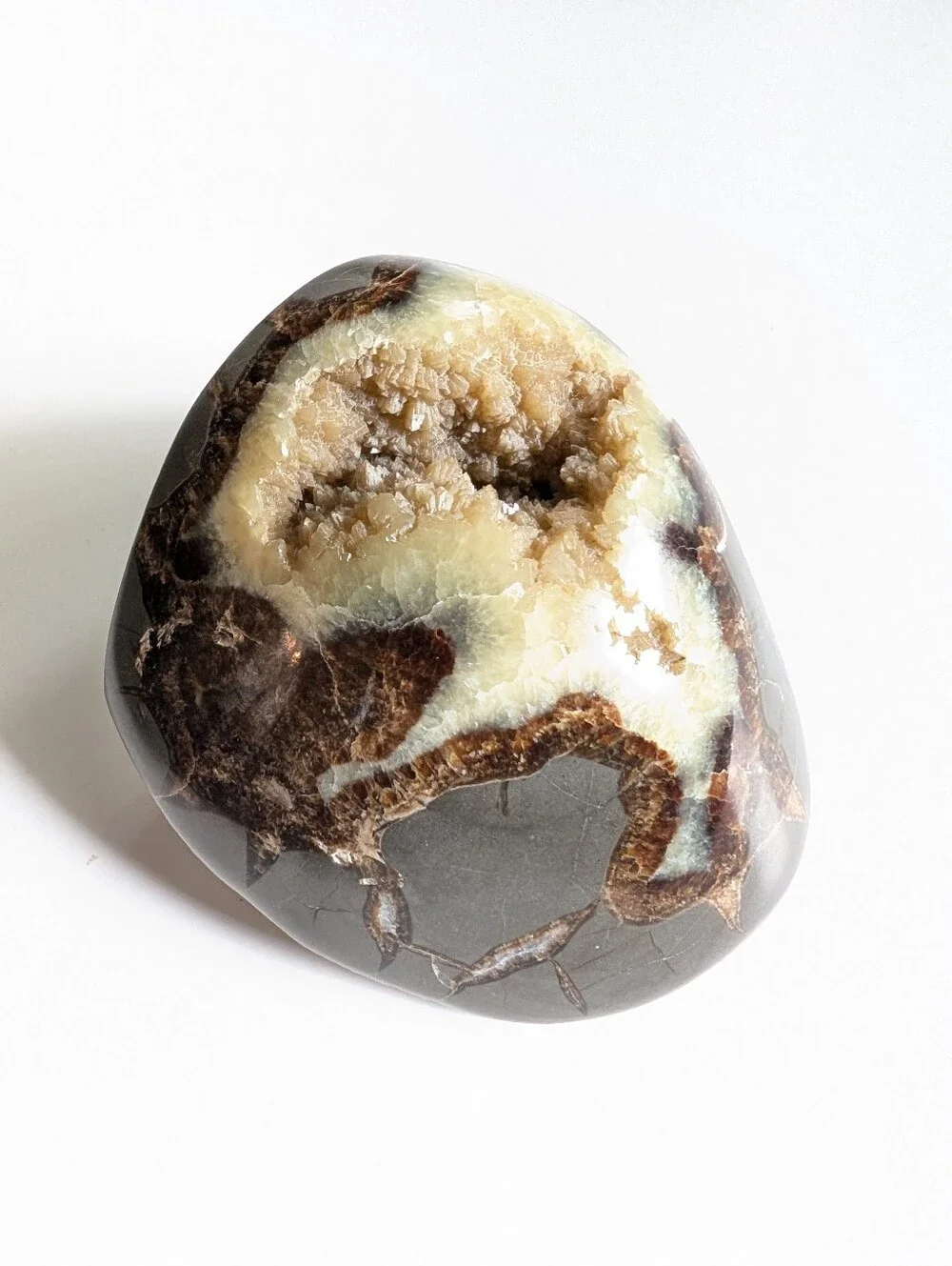 Large Septarian Nodule Stone Polished Crystal Filled